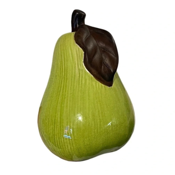 Stoneware Pear Figurine with Brown Stem and
Leaf Gloss Finish Chartreuse Green - Picture 2 of 3